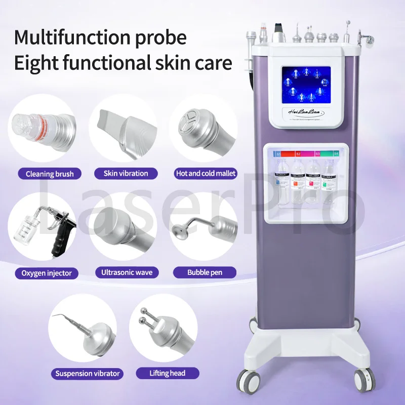ใหม่ล่าสุดแนวตั้ง 9 in 1 Hydra Beauty อุปกรณ์บํารุงผิวหน้าอัลตราโซนิกความถี่ R ทําความสะอาดออกซิเจน Jet Peel Beauty Machine
