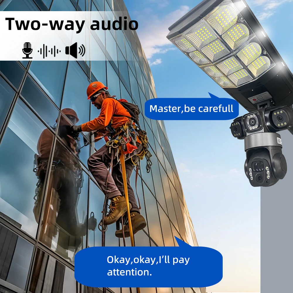 Outdoor 4G Solar Camera Triple Lens Waterproof PIR Human Detection Color Night Vision LED Street Light V380 Pro Remote Control