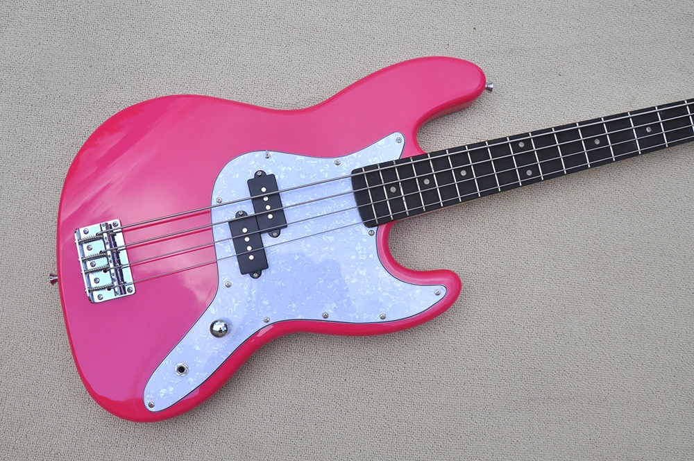 4 Strings Pink Electric Bass Guitar with Rosewood Fretboard,20 Frets,Customizable