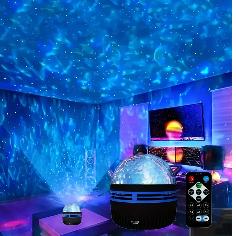 Star Projector Aurora LED USB Night Lights 360°Rotating Lighting Remote Control Ocean Wave Northern Light for Bedroom Party KTV