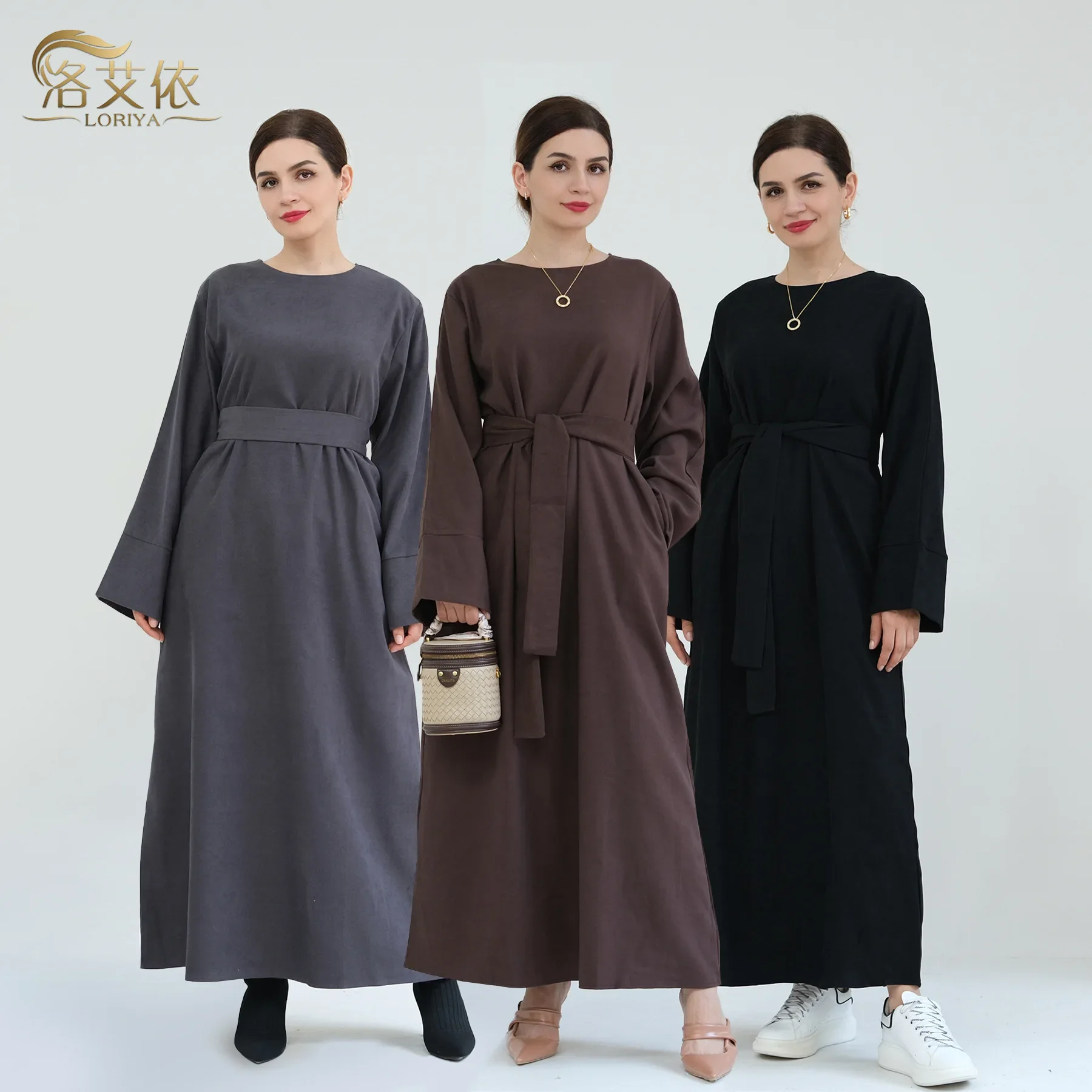 

Muslim Abaya Solid Color Women Dress Long Sleeve Women Islamic Clothing Dubai Saudi Robe Turkish Modesty Slim Long Simple Robe