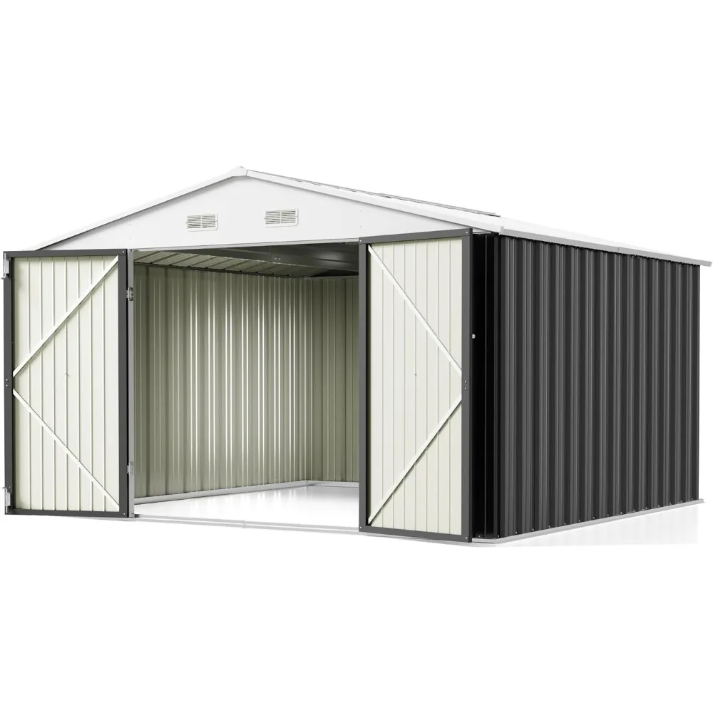 Outdoor Storage Shed 10 x 10 ft. Utility Tool Shed Metal Storage Garden Shed with Door & Lock for Patio Storage, Gray