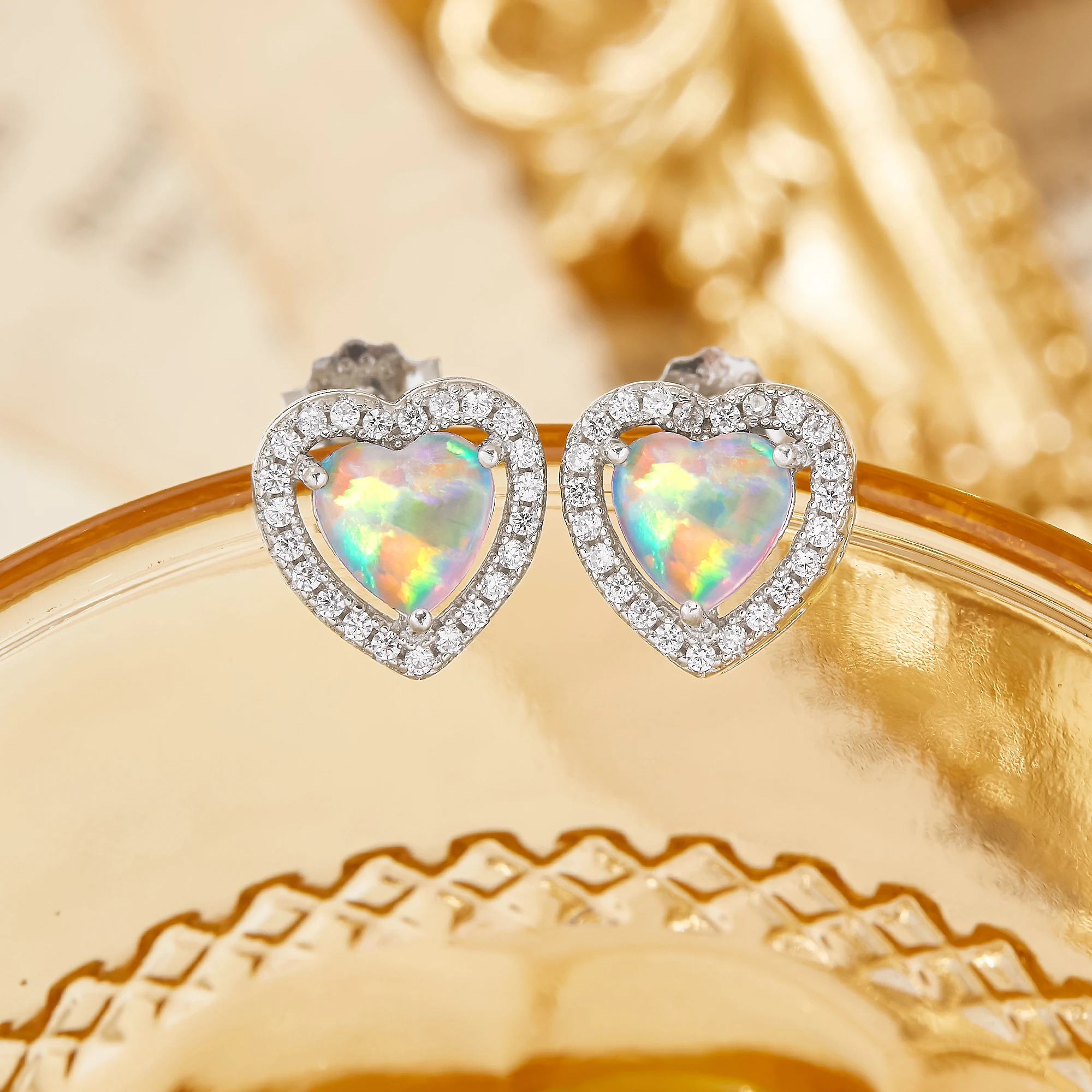 Halo Simulated Opal Studs Earrings October Birthstone Color Change Opal Solid 925 Sterling Silver Earrings Birthday Gift 6370025