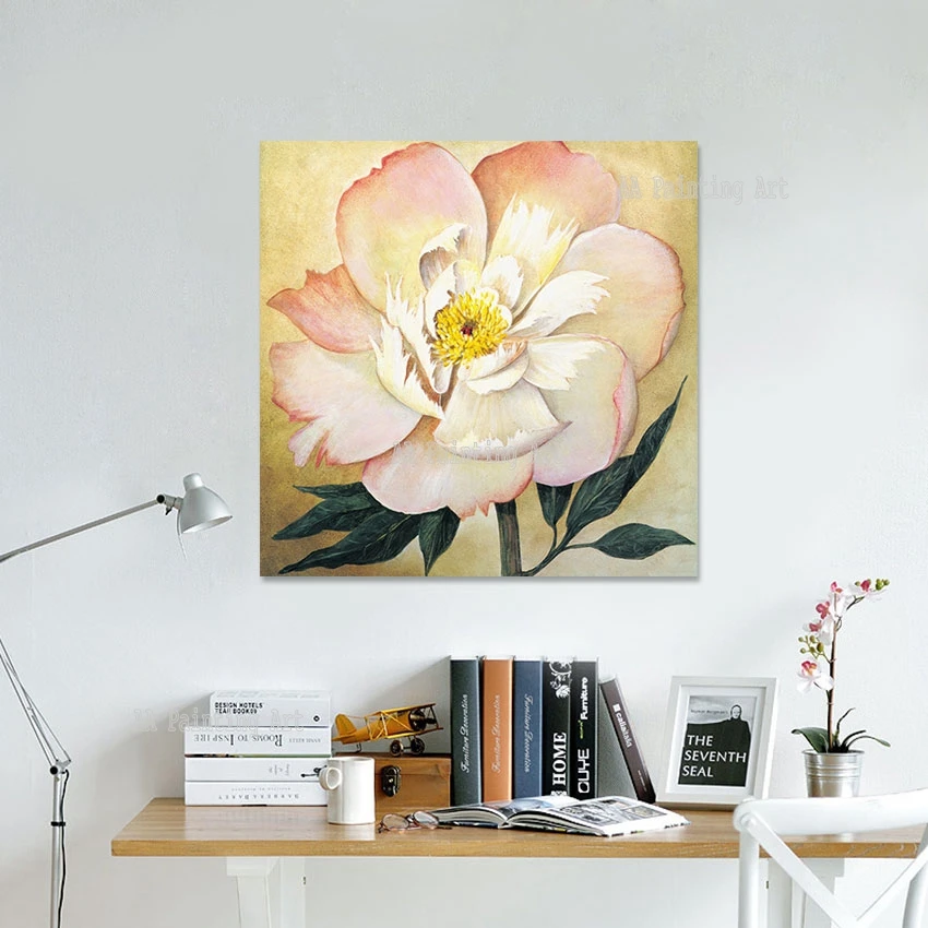 Dining Room Decoration Abstract Peony Flower Acrylic Painting Picture Large Size Canvas Wall Art Pieces Unframed Floral Artwork