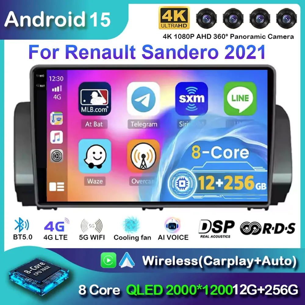 

Android 15 Carplay Auto 2K QLED Screen Car Radio Player for Renault Sandero 2021 GPS Multimedia Wifi BT 4G Stereo Video