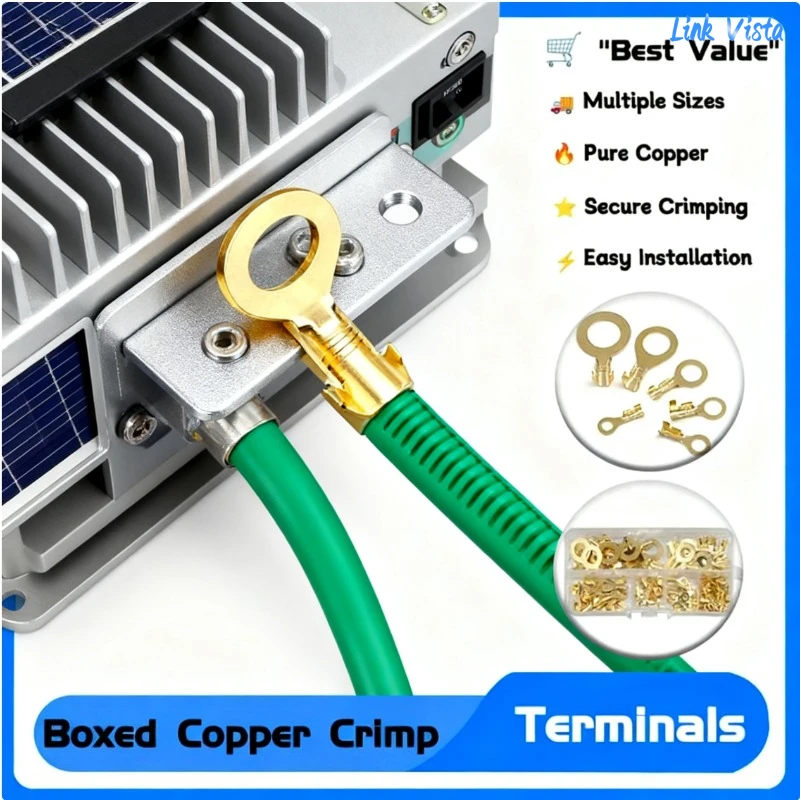 Non-Insulated Copper Ring Terminal Kit 540Pcs Assortment of M3-M10 Lugs for Reliable High-Conductivity Electrical Crimps