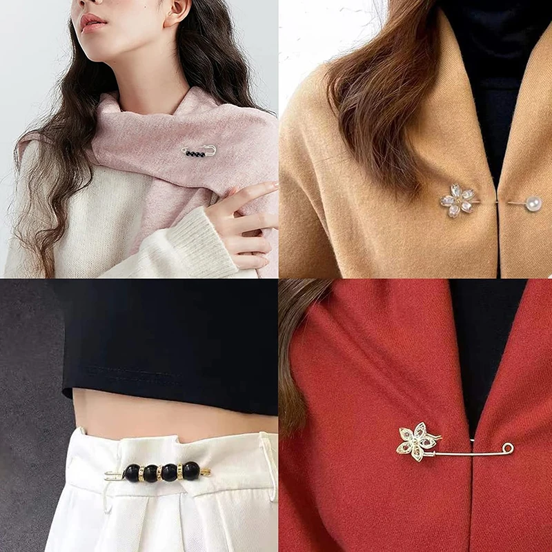 9Pcs Set Artificial Pearl Waist Pin Clip Fashion Brooch Pin Buttons for Trousers Dress Waistline Adjusting Shirts Sweater Brooch