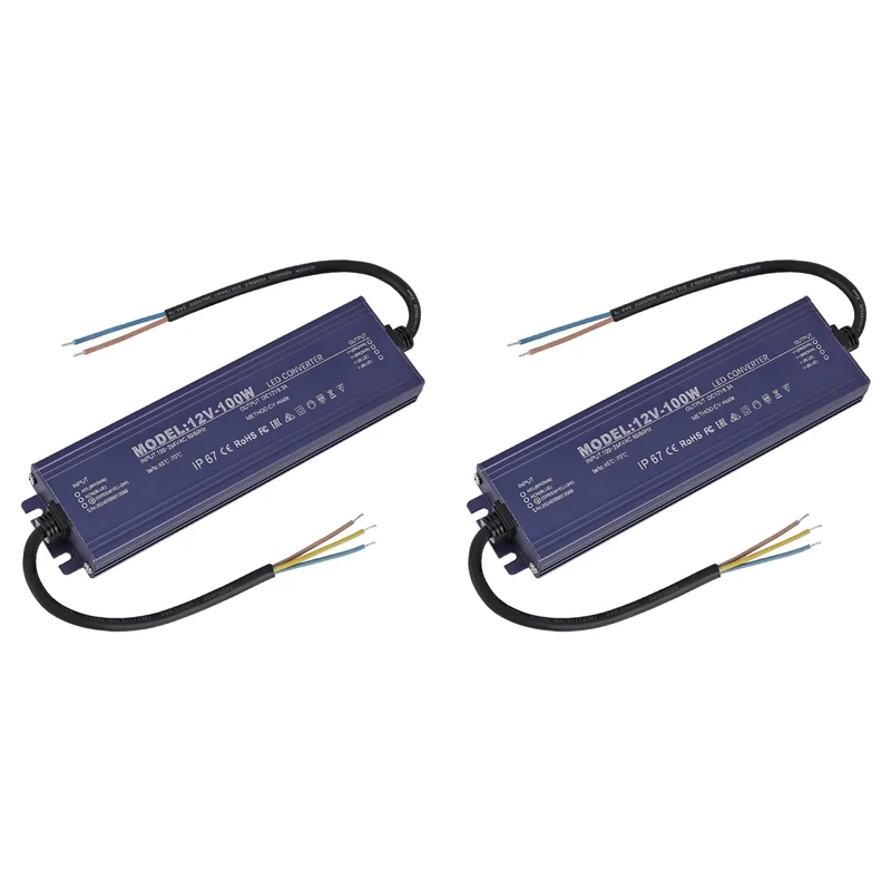 2X 12V LED Driver IP67 Waterproof 12V 100W Power Supply Transformer 100-264V AC To 12Volt DC Low Voltage Output-TCE