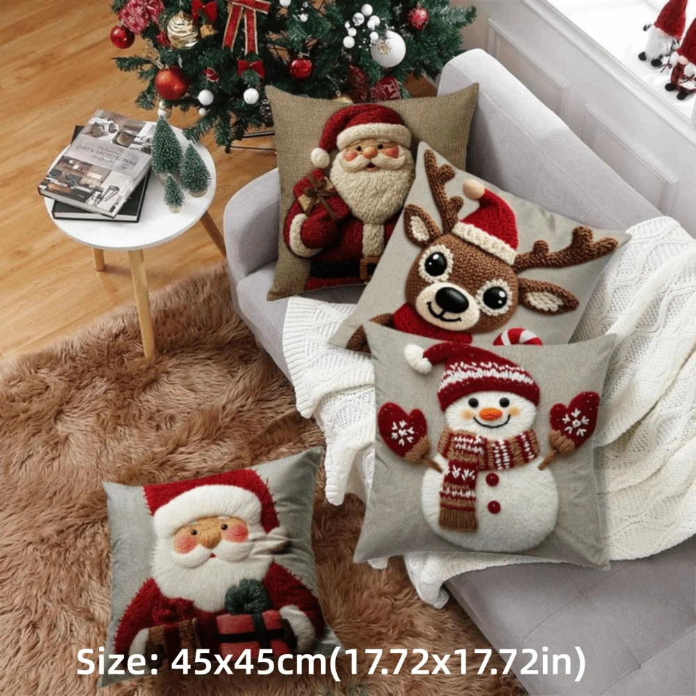 New 45x45cm Christmas Pillowcase Merry Christmas Sofa Cushion Cover Cartoon Santa Snowman Elk Pillow Case Home Bed Car Decor