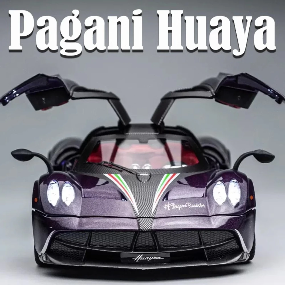 1:22 pagani huayra modelo de carro esportivo brinquedo liga diecast portas abertas som luz puxar para trás supercar em miniatura feriado crianças presentes