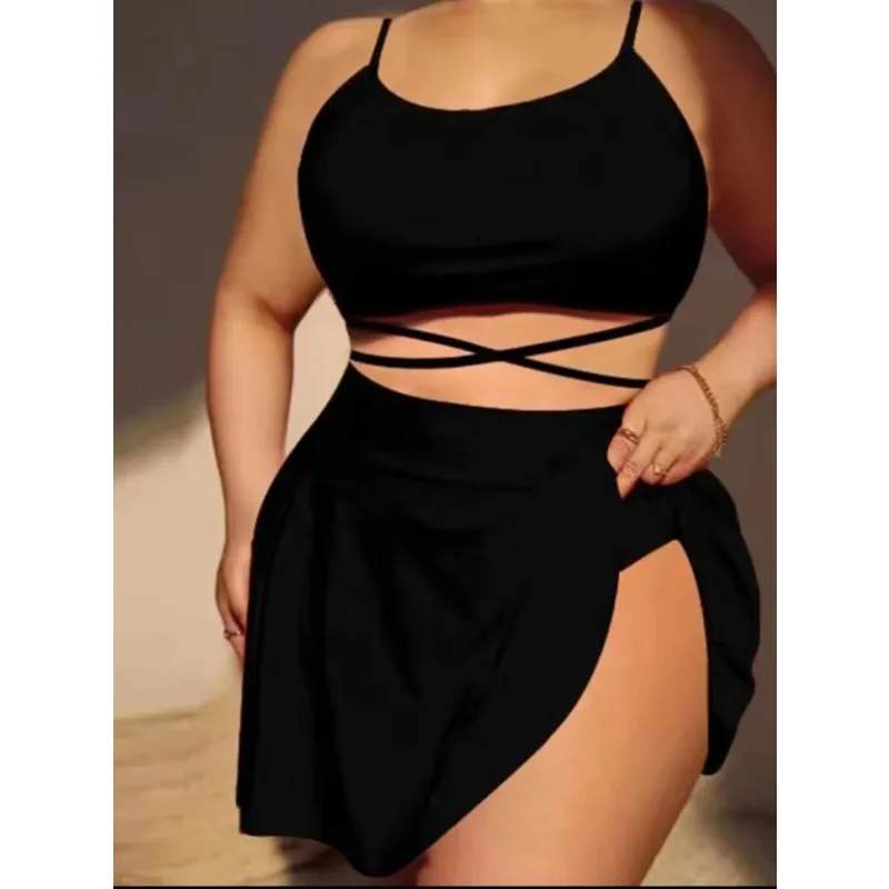 

Plus Size Women's Tropical Print Tankini Dress Set - 3-Piece Modest Swimwear