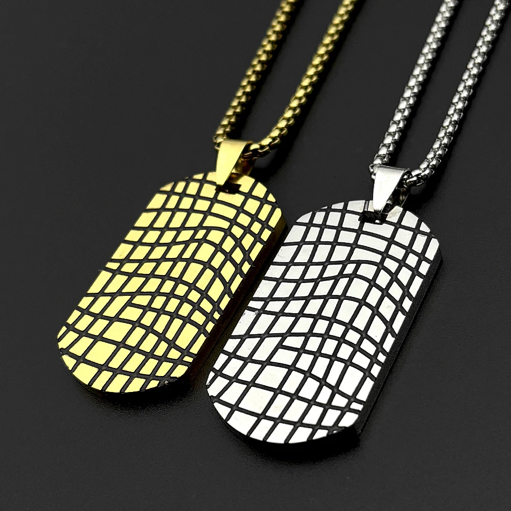 Grid Groove Dog Tag Anhänger Halskette für Damen und Herren, Hip-Hop-Edelstahl, Punk-Street-Power-Kette, Schmuck-Accessoire – Detail 5