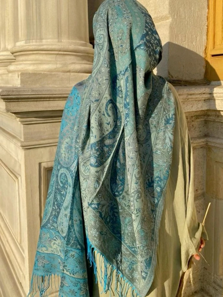 Bufanda de cachemir con estampado de diseño para mujer, Hijabs de Pashmina, chal de invierno cálido, Fular femenino, estolas de algodón