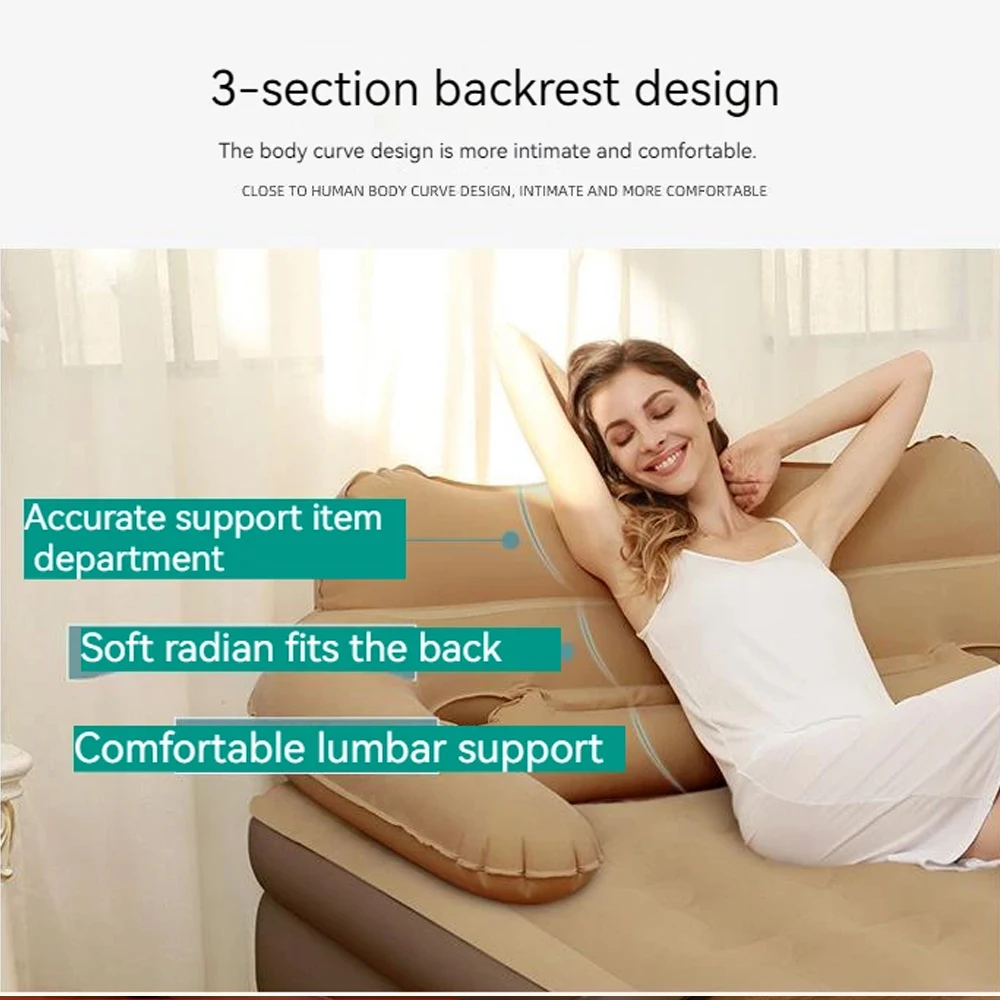 2 Persons Inflatable Mattress Camping Folding Home Indoor Outdoor Air Cushion 48cm High Bed Lazy Laying Soft Skin-friendly image 6
