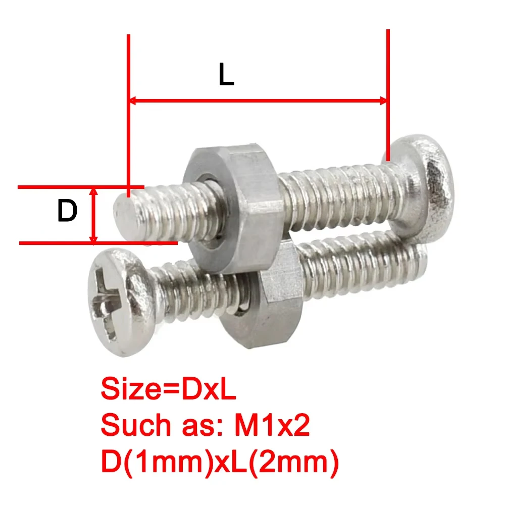 Small Screws Stainless Steel Glasses Watch Screw Nuts Set Phillips Cross Round Head Motherboard PCB Bolts Kit M1 M1.2 M1.4 M1.6