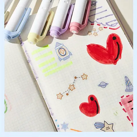 5 färger dubbelhövdad överstrykningspenna set fluorescerande ritmarkörer överstrykningspennor konst japansk söt pastell brevpapper 8 best sales mini-överstrykningspennor - №7