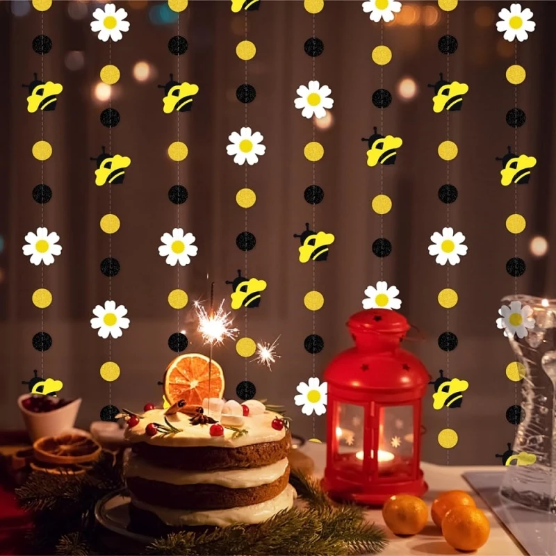 Bee Theme Party Bee Daisy Dots Paper Pull Flower Bedroom Garden Birthday Wedding Baby Shower Party Hanging Bunting Garland Decor