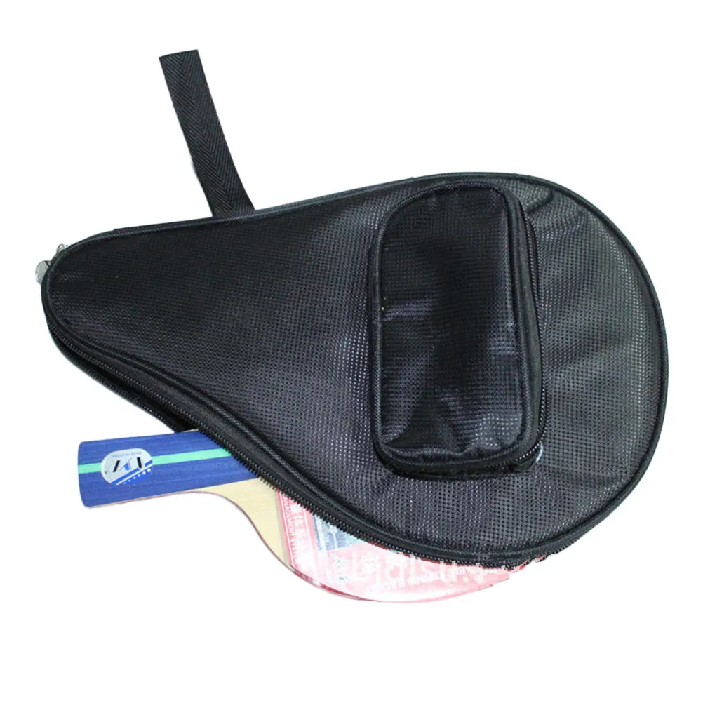 

Portable Table Tennis Bat Bag Waterproof Nylon Material Hand Grip Design Zip Closure External Ball Compartment Racket Protection