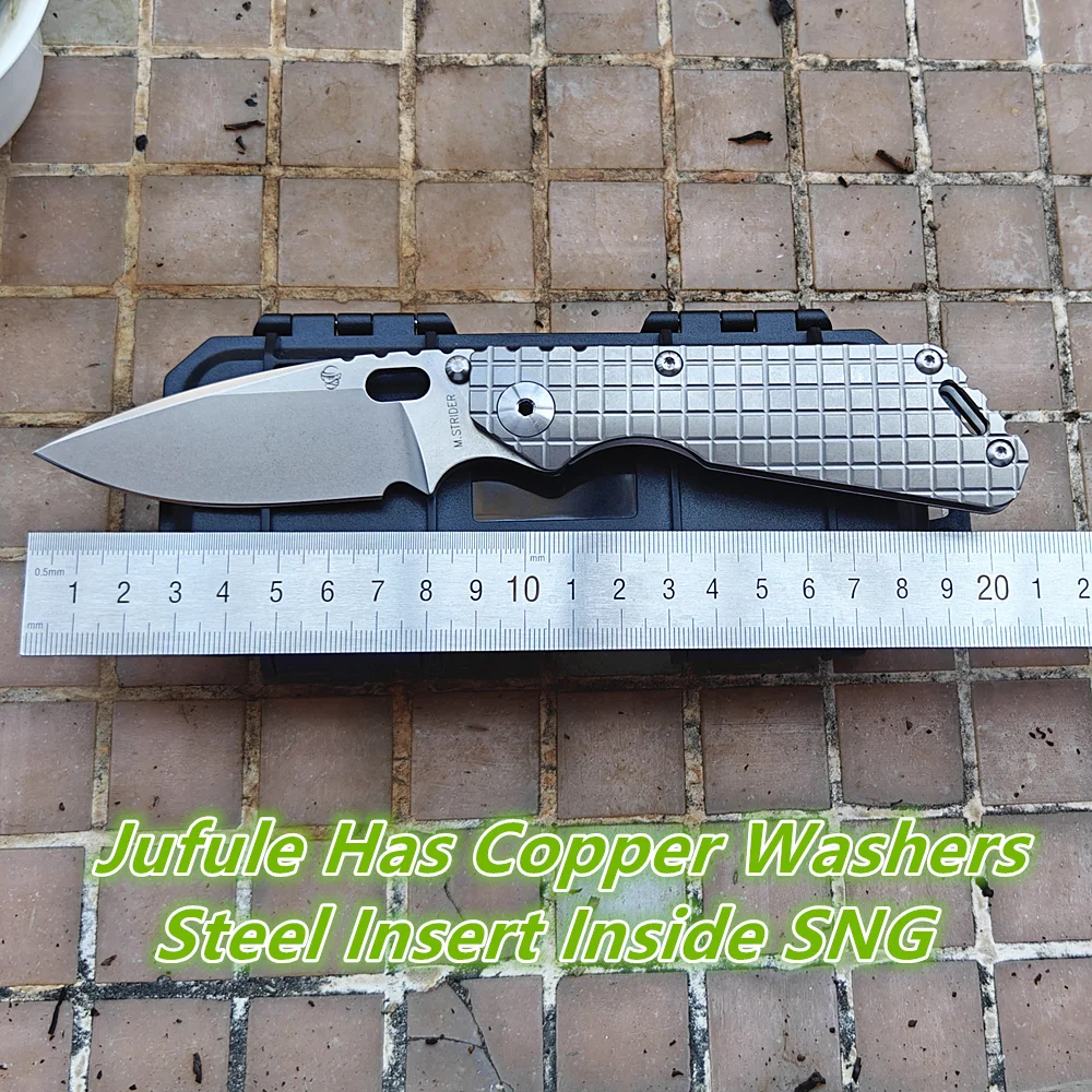 Складной нож JUFULE M.Strider SNG Monkey с титановой ручкой, Стальная вставка, медная шайба, походный охотничий инструмент для повседневного использования