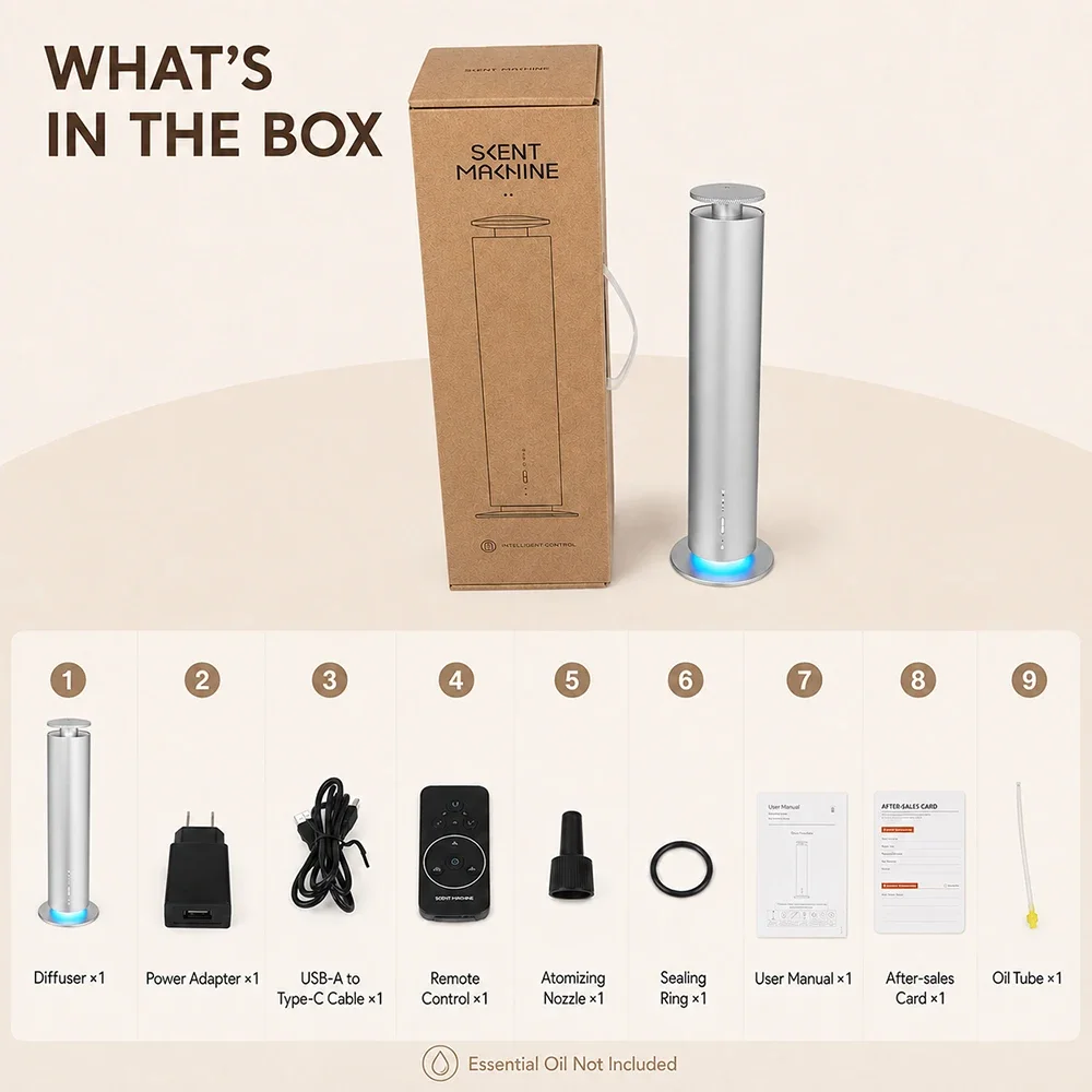Metal Scent Machine, 200m³ Bluetooth & Remote Control Aroma Diffuser, Type-C Electric Air Freshener For Large Room