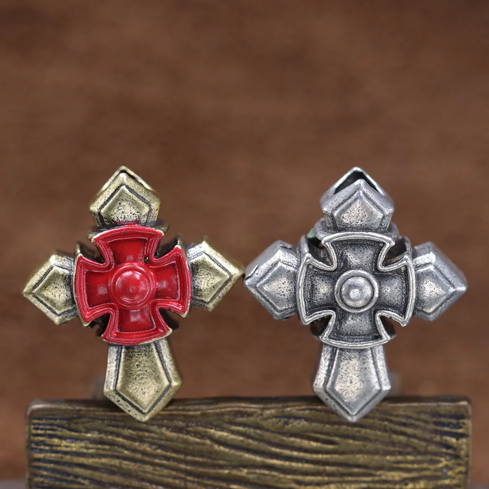 Red Templar Crusader Cross Paracord Bead EDC Knife Lanyard Charms Vintage Metal Brass DIY Umbrella Rope Bracelet Pendant Outdoor view 3
