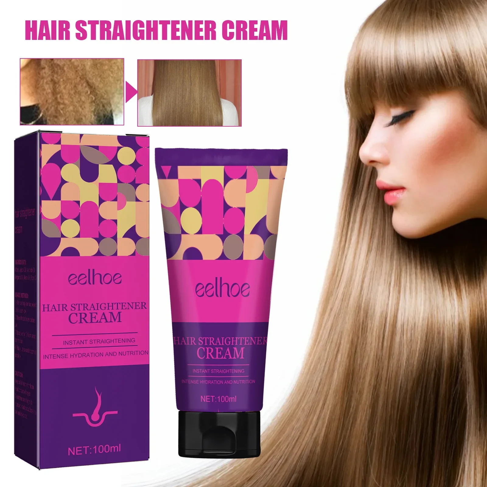 

EELHOE Straight Hair Cream Repair Hair Quality Make It Smooth and Light Straight Hair Care Cream for Smooth and Beautiful