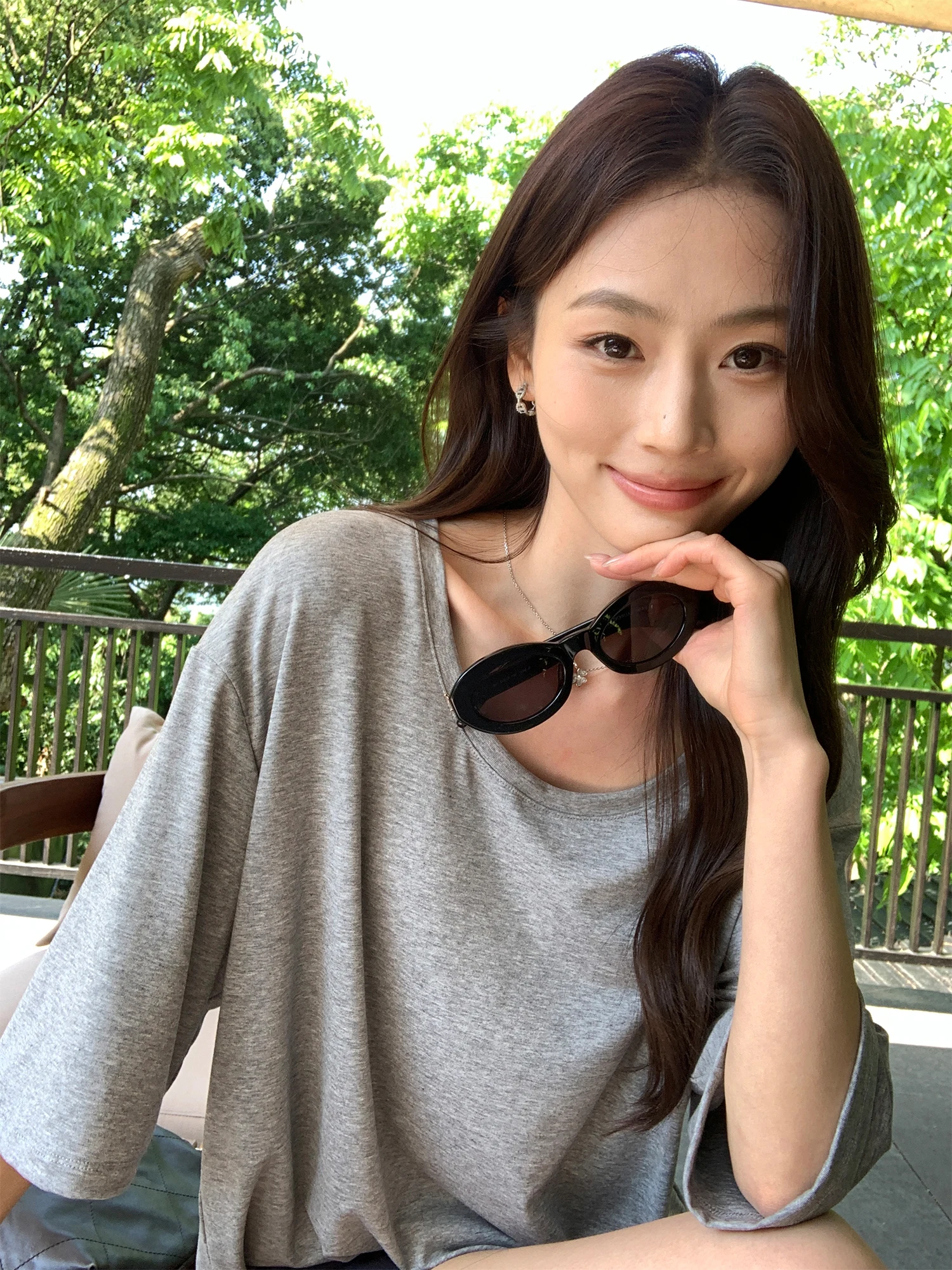 Loose Casual U-Neck Seven-Foot Sleeve T-Shirt Women's Lenzing Lyocell Standard Fit Summer Fashion Top Polyester Elastic Fiber