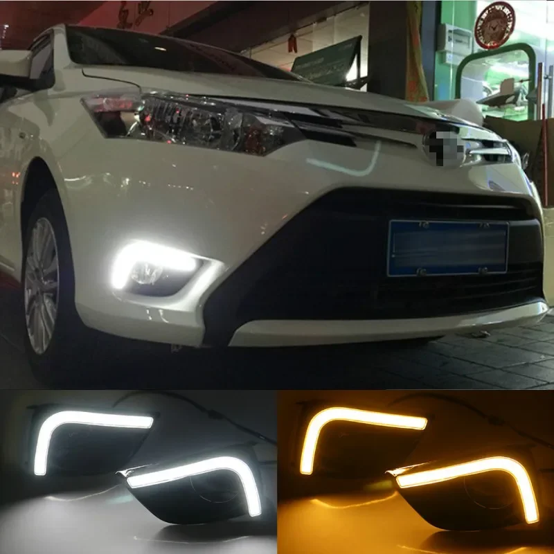 

Светодиодные дневные ходовые огни DRL для Toyota Vios 2014-2016, крышка противотуманной фары с указателем поворота