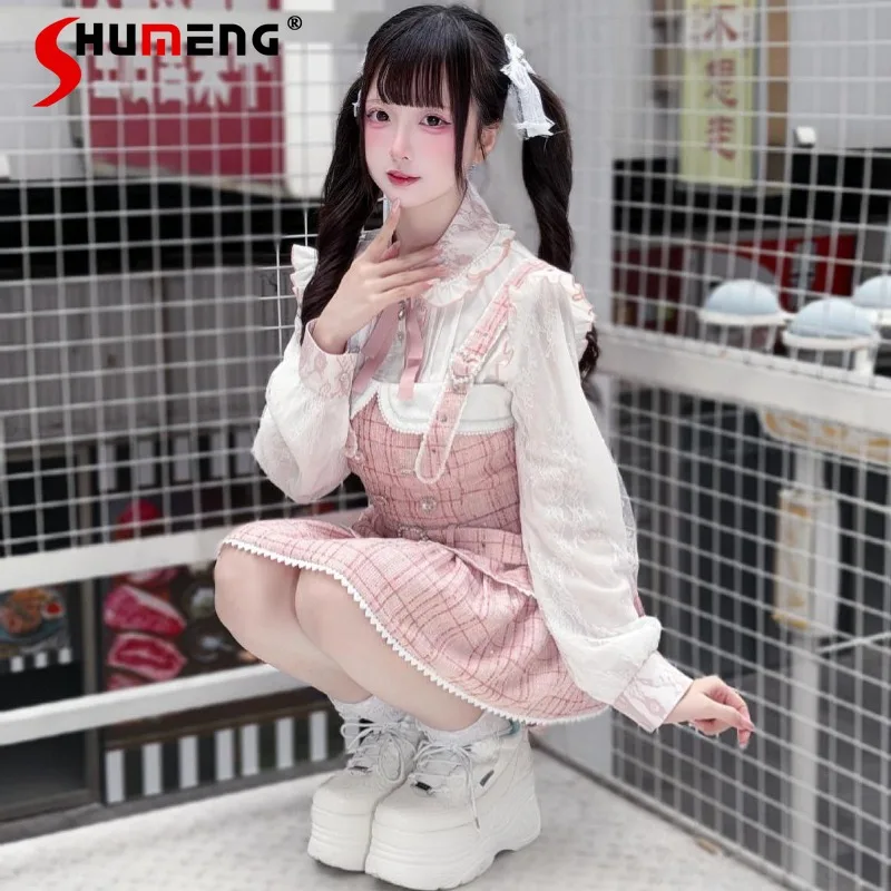 

Японский стиль Rojita, кружевной милый топ, блузка, осень-зима, однобортная флисовая рубашка с длинными рукавами, кавайная одежда, женская одежда для девочек