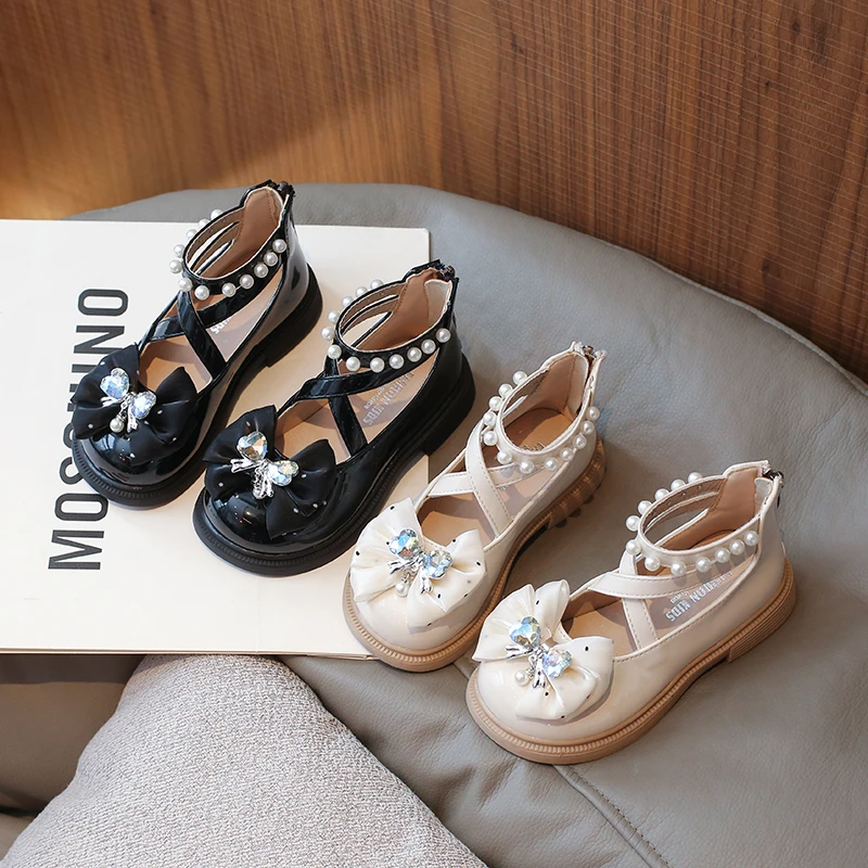 Lolita Girls Princess Leather Shoes Ankle-strap Elegant Children Causal Dresses Shoes with Bowknot Versatile Kids Party Shoes