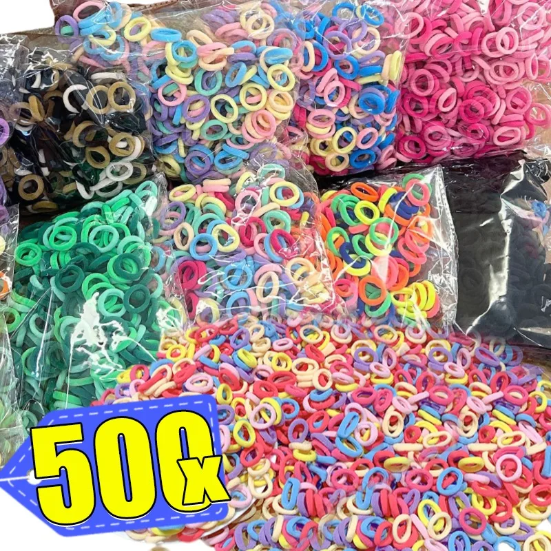 100/500pcs Small Colorful Rubber Hairbands Girls Kid Basic Nylon Ponytail Holder Scrunchie Ealstic Headwear Ties Accessories