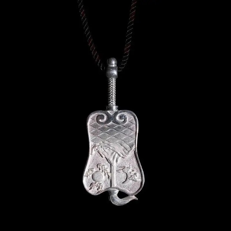 Traditional Chinese Style Yin Yang Tai Chi Sun Moon Mountain Sea Fan Pendant Necklace Lucky Blessing Fortune Transfer Auspicious