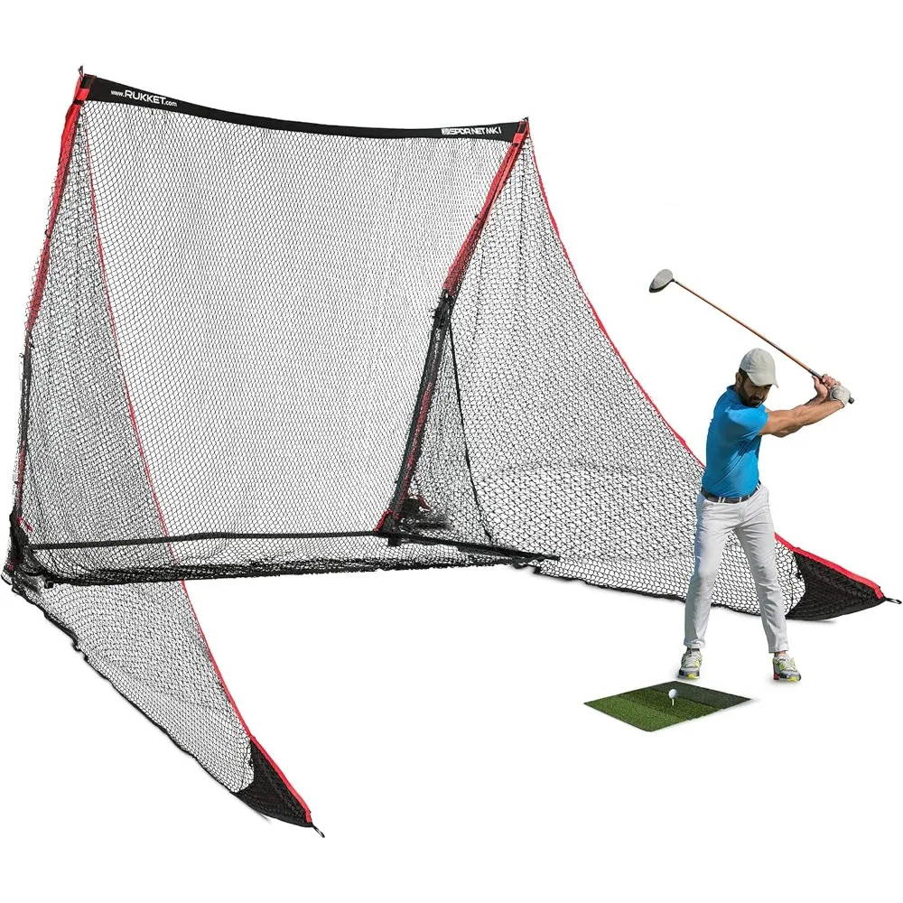 

4pc golf practice kit, professional grade 10x7 foot driving net, three grass hitting mats, barrier protection wings, carry bag