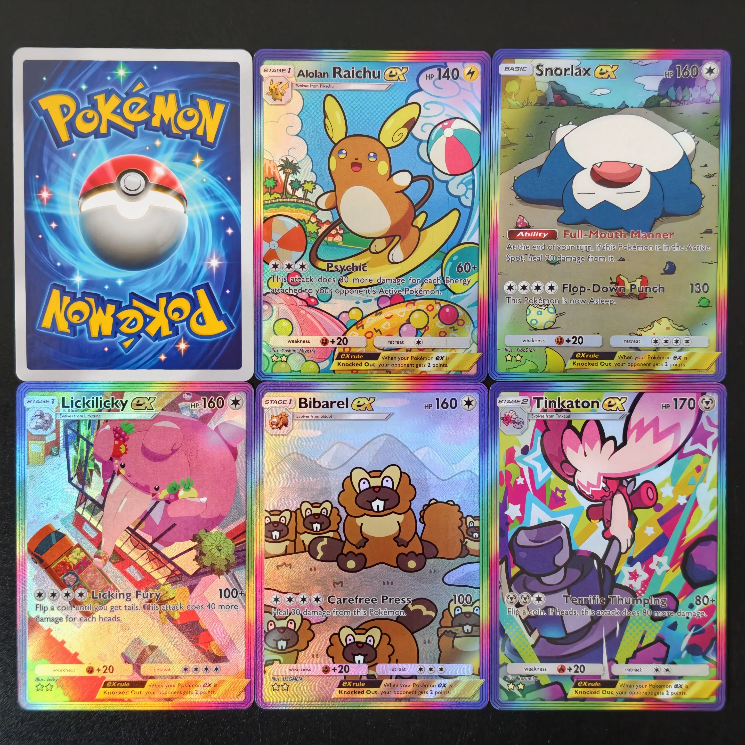 5 Stück/HEISS TCG Proxy-Karten-Tasche Snorlax Lickilicky Bibarel EX Selbstgemachte Einzelkarte Klassisches Spiel Anime-Karten Geschenk Spielzeug