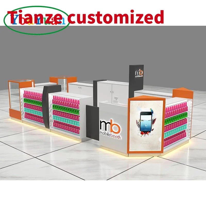 (customized)Mobile Phone Accessories Kiosk Led Lights Tower Showcases Glass Display Cabinets