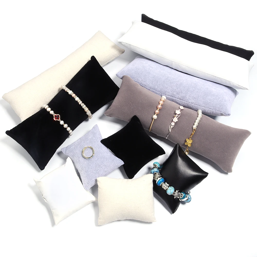 1Pc PU Leather Velvet Jewelry Pillow Stand Watch Bracelet Bangle Cushion Holder For Jewelry Photography Display Organizer Pillow