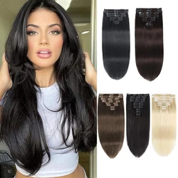 Clip in Hair Extensions 100% Real Human Hair Clip ins Remy Human Hair Clip in Extensions For Women 8pcs Double Weft  #1B