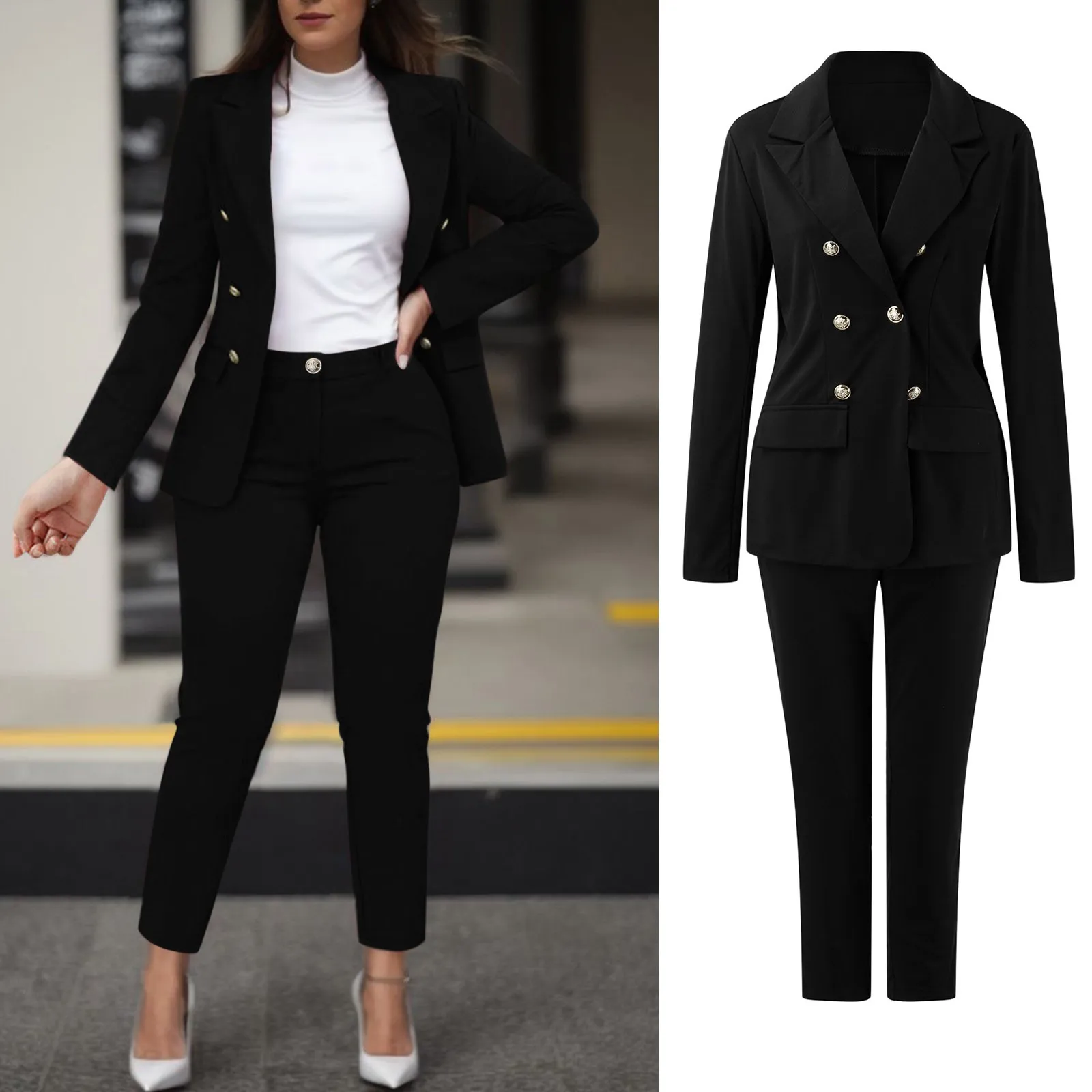 

Elegant Suit Women 2024 New Casual Business Long Sleeve Blazer & Pants Suit Office Lady Fashion Chic Double Breasted Suits Sets