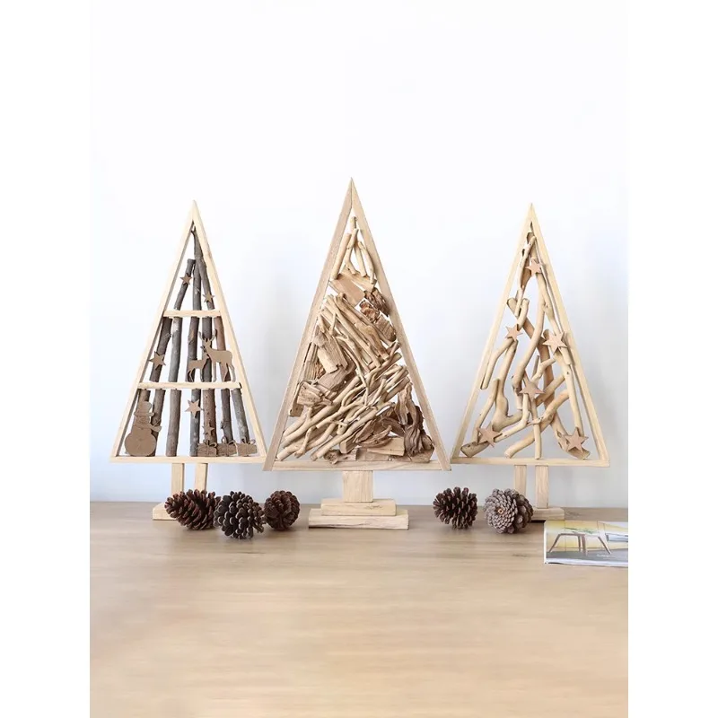 Creative wooden Christmas tree 2023 new home desktop ornaments ins wind Christmas scene decorations