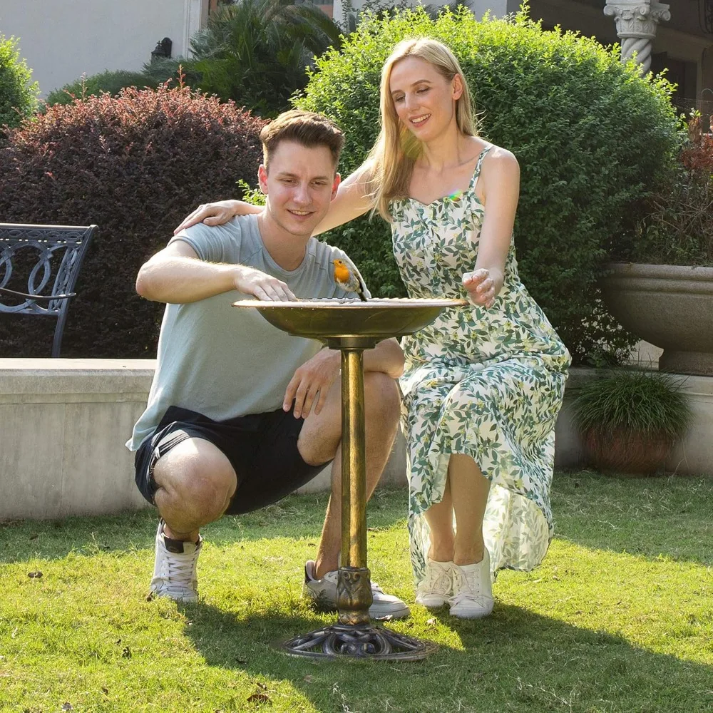 Bagno per uccelli da giardino in rame antico da 28 pollici, arredamento esterno leggero in poliresina per uccelli e farfalle