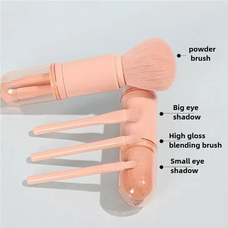 4-in-1 Portable Makeup Brush Kit - Mini Highlight, Contour, Eyeshadow & Blending Brush Set for Travel and Daily Touch-Ups