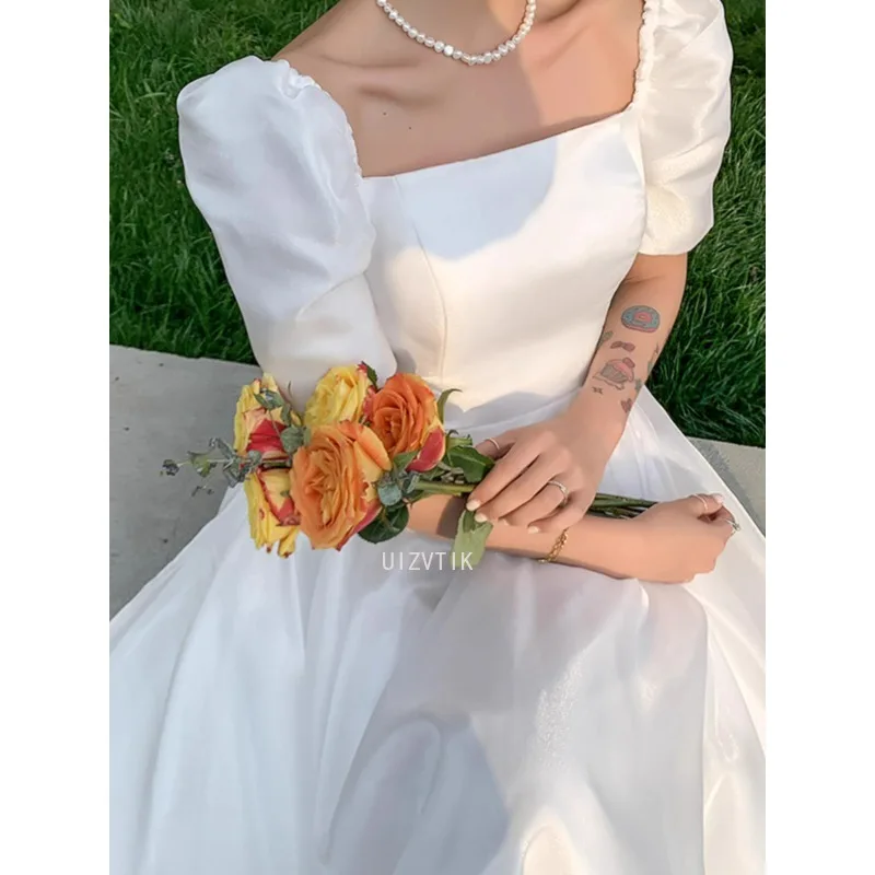 Светло-белые свадебные платья 2025 Новые простые корейские романтические дорожные свадебные платья Свадебные платья для стрельбы Платье для выпускного вечера