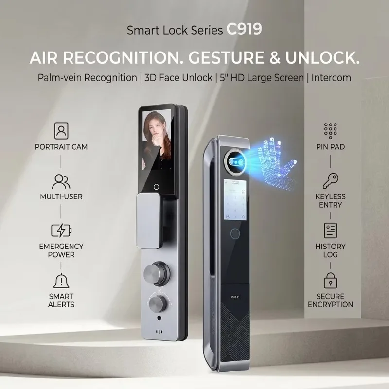 Face Recognition Smart Door Lock Wi-Fi Grade C Security Indoor 5.0