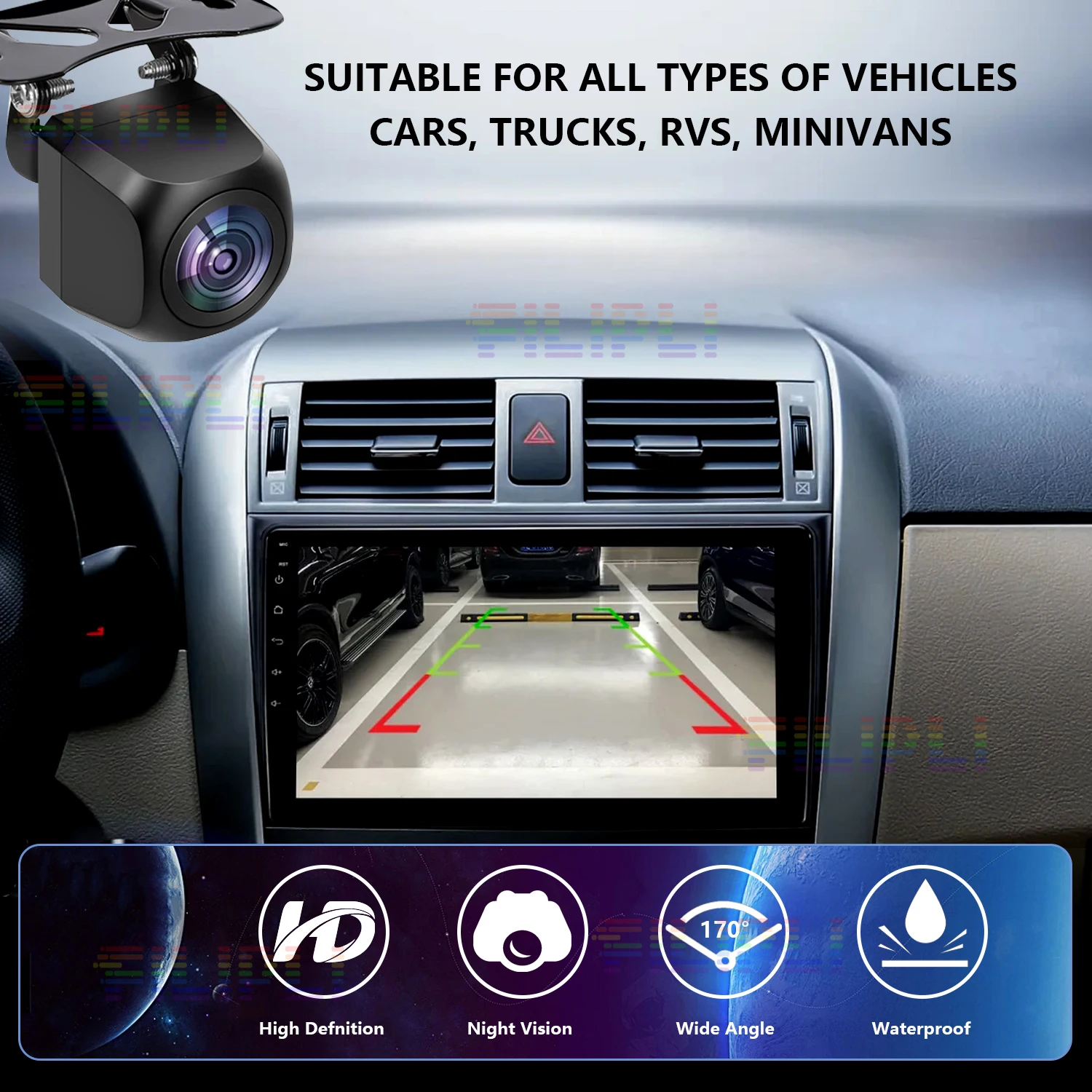 BOSSCAR 1080P AHD 170° wide-angle lens Reverse Camera Fisheye Lens Car Vehicle HD Starlight Night Vision HD Universal Rear View