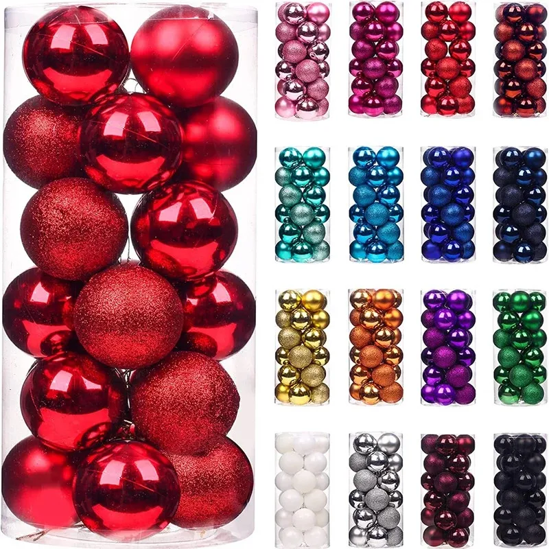 Bolas de adorno de Navidad con purpurina, decoración de jardín en casa para árbol de Navidad, 11 colores, gran oferta, 24 unidades por juego
