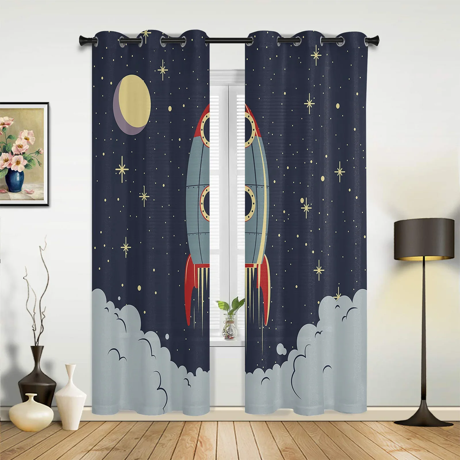 Space Spaceship Rocket Curtains for Bedroom Living Room Drapes Kitchen Children's Room Window Curtain Modern Home Decor