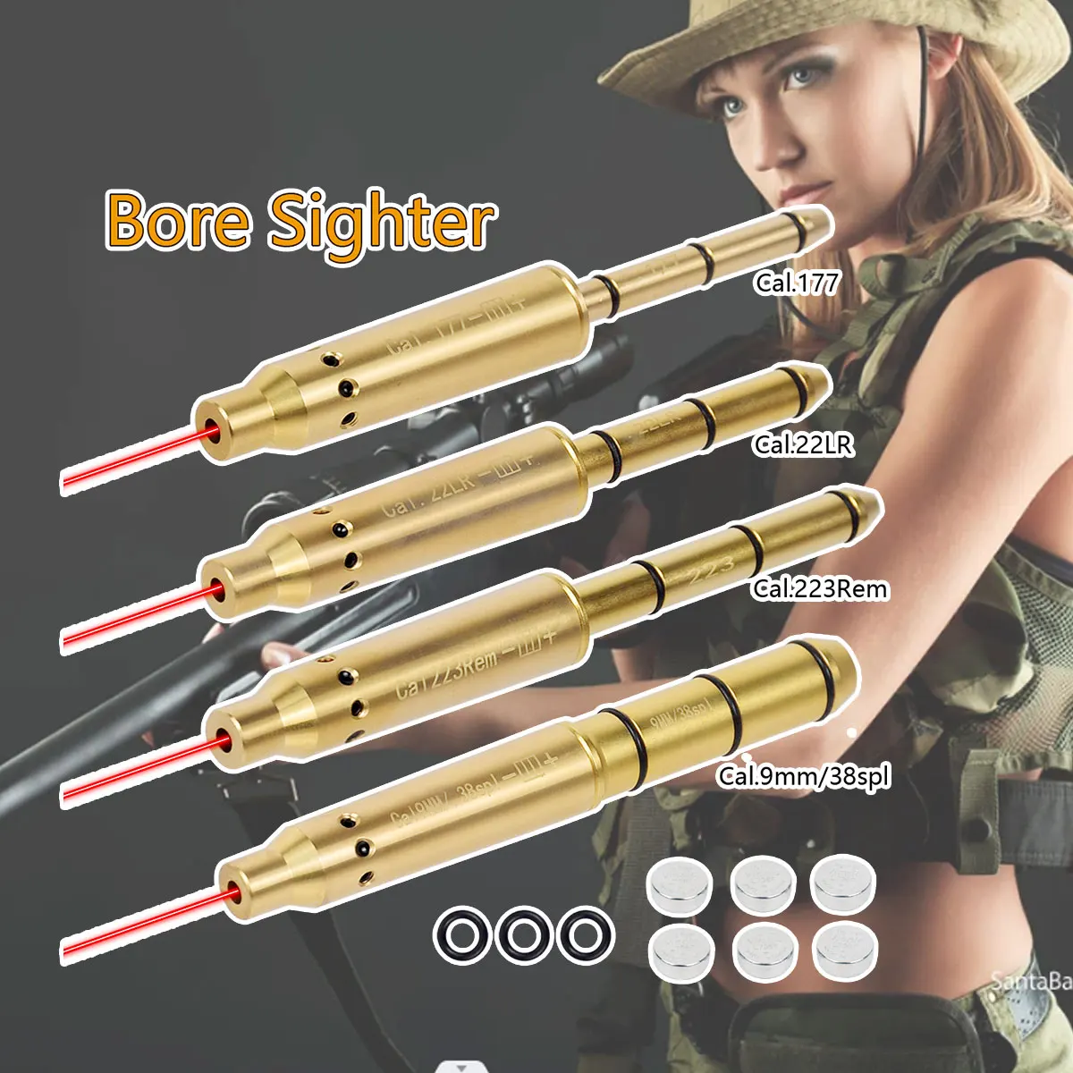 ยุทธวิธีสีแดง Laser Bore Sight Sighter 9 มม.9x19 มม.22 22LR.45ACP.40.177 Calibre Boresighter ปืนไรเฟิล Ruger GLOCK 43 Parabellum