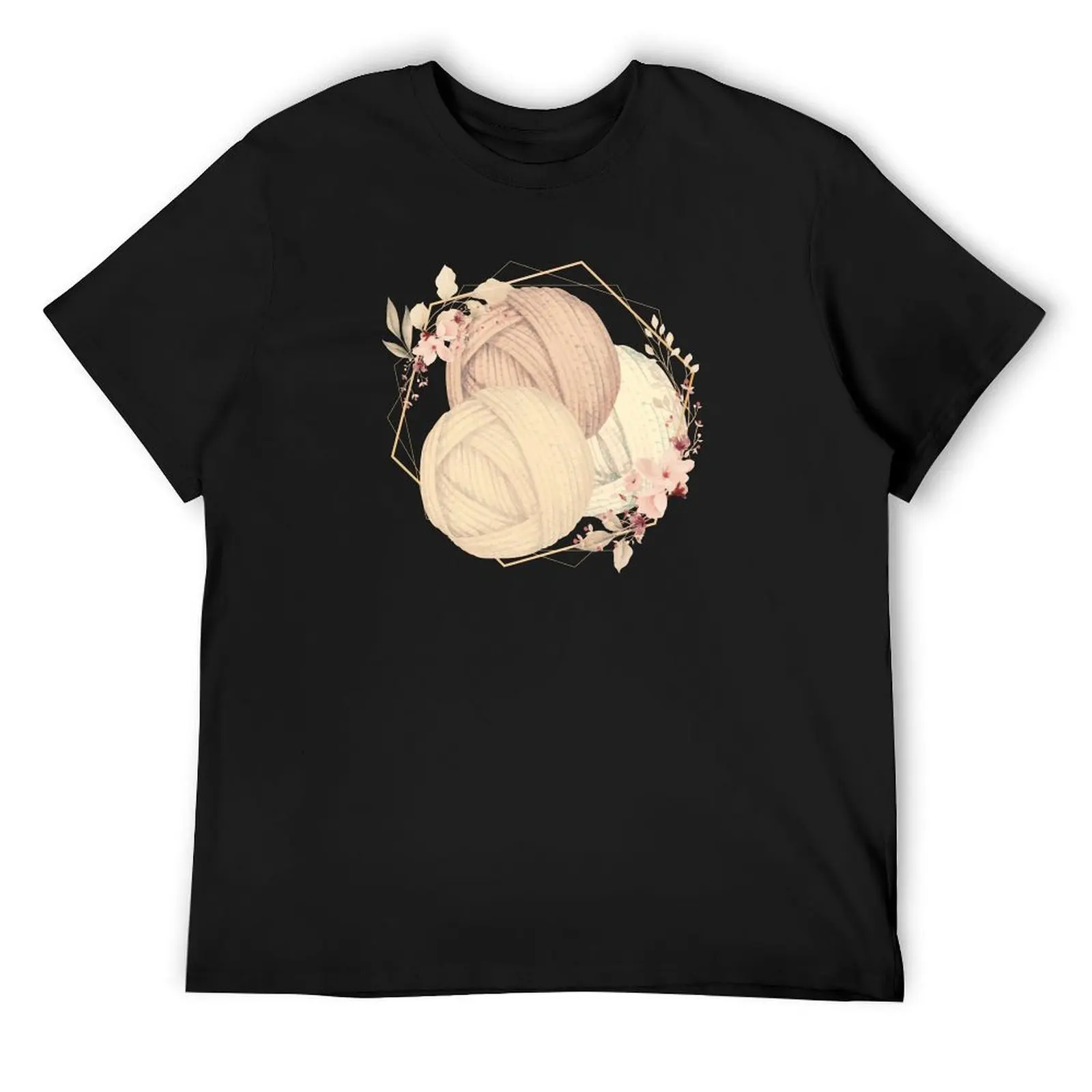 

Golden and Brown Yarn Balls With Flower Wreath T-Shirt luxury t-shirt Blouse summer top workout shirts for men