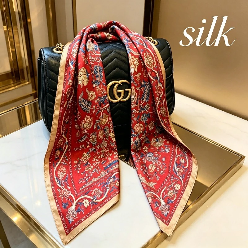 

Silk 68cm Small Square Scarf Versatile Scarf Blocks Ultraviolet Rays Retro Decoration Gift Mulberry Silk Small Scarf