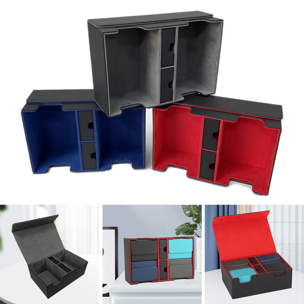 Boîte de cartes de jeu en cuir PU, étui de rangement de grande capacité, support de protection et d'organisation, cadeaux pour enfants, noir et rouge